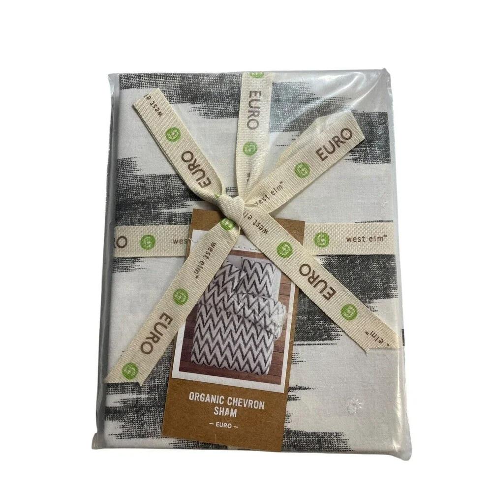 West Elm Chevron Organic Euro Sham White Gray Set Of 2 Luxury New